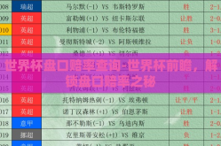 世界杯盘口赔率查询-世界杯前瞻，解锁盘口赔率之秘