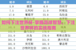 如何下注世界杯-掌握足球智慧，下注世界杯的实战指南