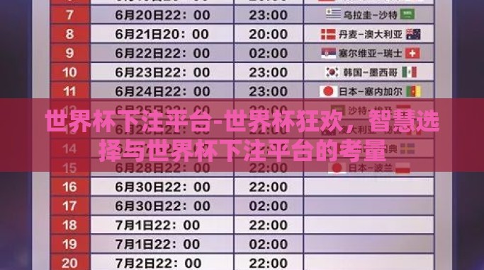 世界杯下注平台-世界杯狂欢，智慧选择与世界杯下注平台的考量