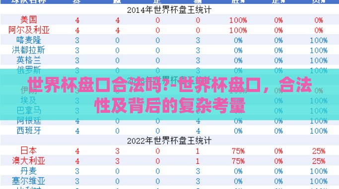 世界杯盘口合法吗?-世界杯盘口，合法性及背后的复杂考量