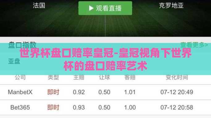 世界杯盘口赔率皇冠-皇冠视角下世界杯的盘口赔率艺术 世界杯盘口赔率皇冠-皇冠视角下世界杯的盘口赔率艺术