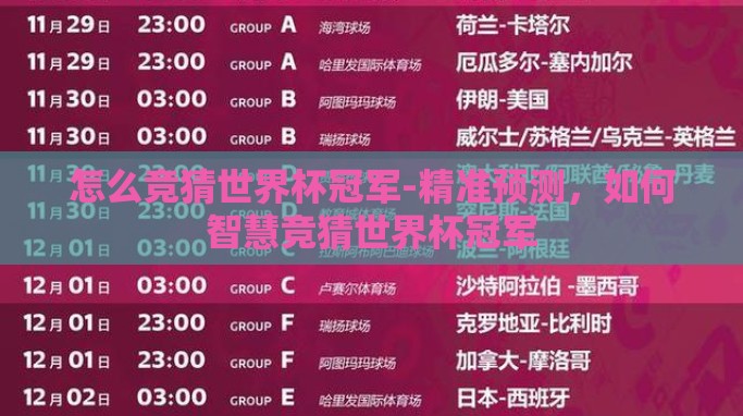 怎么竞猜世界杯冠军-精准预测，如何智慧竞猜世界杯冠军