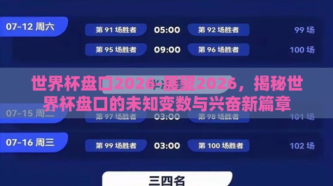 世界杯盘口2026-展望2026,揭秘世界杯盘口的未知变数与兴奋新篇章 世界杯盘口2026-展望2026,揭秘世界杯盘口的未知变数与兴奋新篇章