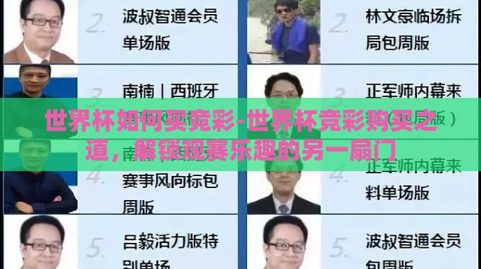 世界杯如何买竞彩-世界杯竞彩购买之道,解锁观赛乐趣的另一扇门 世界杯如何买竞彩-世界杯竞彩购买之道,解锁观赛乐趣的另一扇门