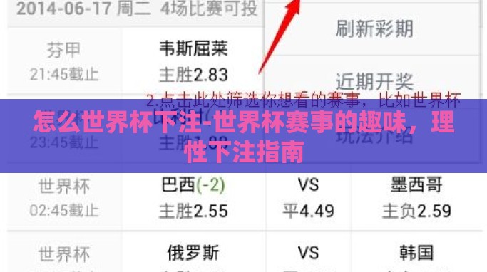 怎么世界杯下注-世界杯赛事的趣味，理性下注指南