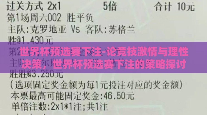 世界杯预选赛下注-论竞技激情与理性决策,世界杯预选赛下注的策略探讨 世界杯预选赛下注-论竞技激情与理性决策,世界杯预选赛下注的策略探讨