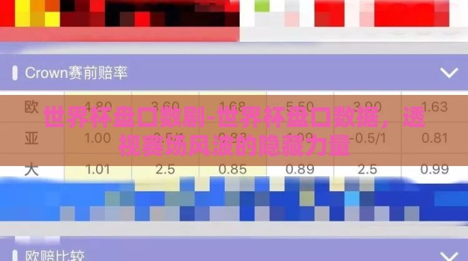 世界杯盘口数剧-世界杯盘口数据,透视赛场风波的隐藏力量 世界杯盘口数剧-世界杯盘口数据,透视赛场风波的隐藏力量