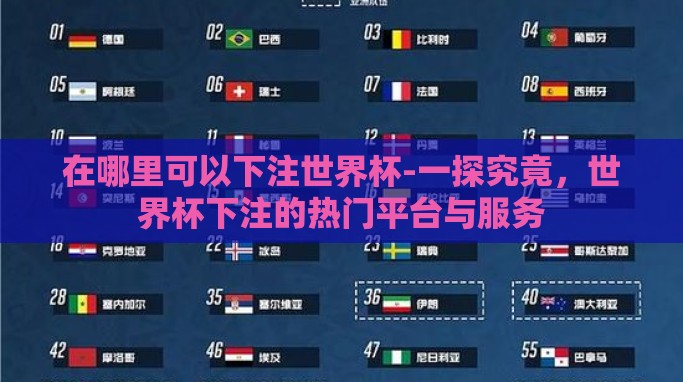 在哪里可以下注世界杯-一探究竟,世界杯下注的热门平台与服务 在哪里可以下注世界杯-一探究竟,世界杯下注的热门平台与服务