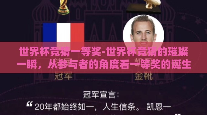 世界杯竞猜一等奖-世界杯竞猜的璀璨一瞬，从参与者的角度看一等奖的诞生