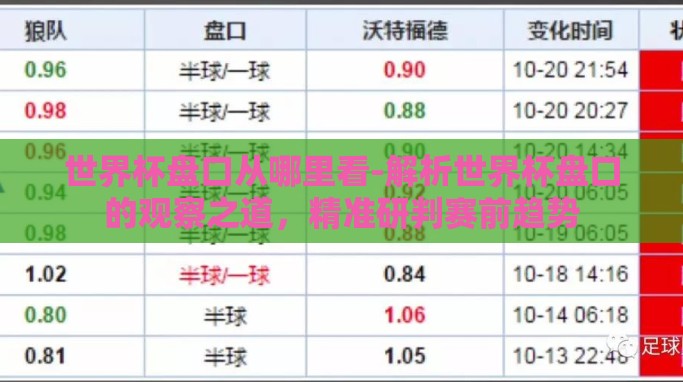 世界杯盘口从哪里看-解析世界杯盘口的观察之道,精准研判赛前趋势 世界杯盘口从哪里看-解析世界杯盘口的观察之道,精准研判赛前趋势
